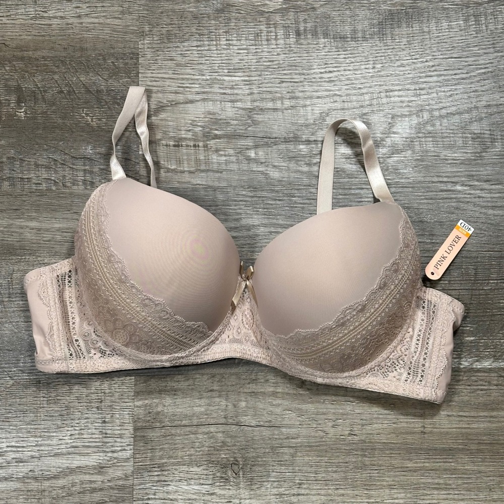 Pink Lover 6670 Tan Lace Trim Padded Underwire Contour‎ Bra 40D NEW